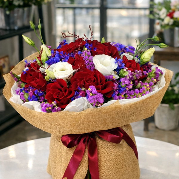 Bouquet No. 397 Yellow Spray Roses, Dutch Spray Carnations and Limonium