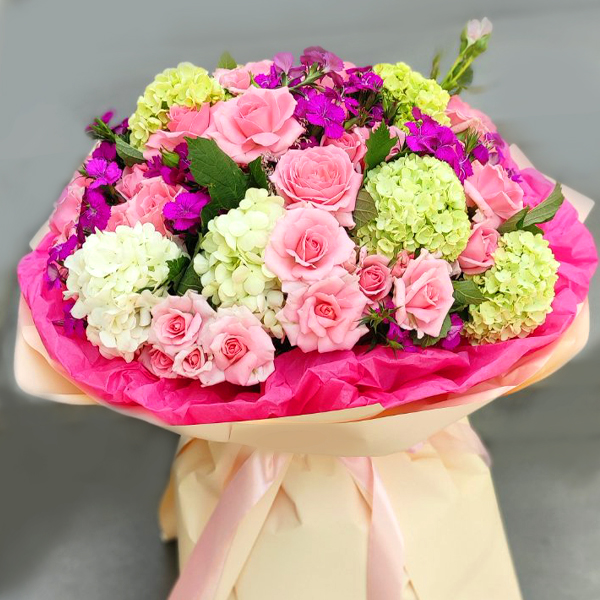 Bouquet No. 398 Spray Roses, Dutch Carnations, Lilacs and Wild Flowers
