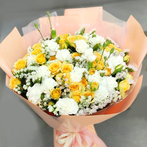 Bouquet No. 397 Yellow Spray Roses, Dutch Spray Carnations and Limonium 1